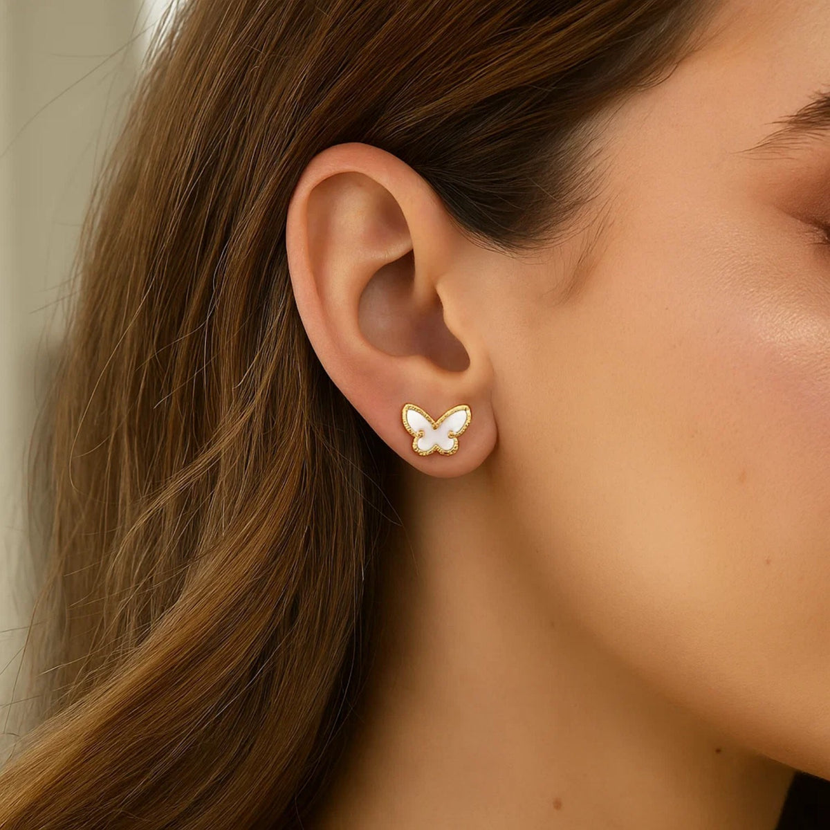 Mother of Pearl Butterfly Stud Earrings in 14K Yellow Gold (10.30 mm)