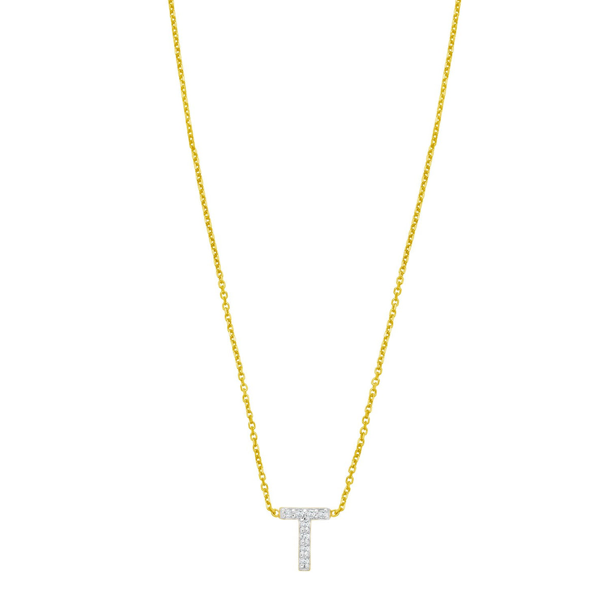 Mini Diamond T Initial Pendant Necklace in 14K Yellow Gold
