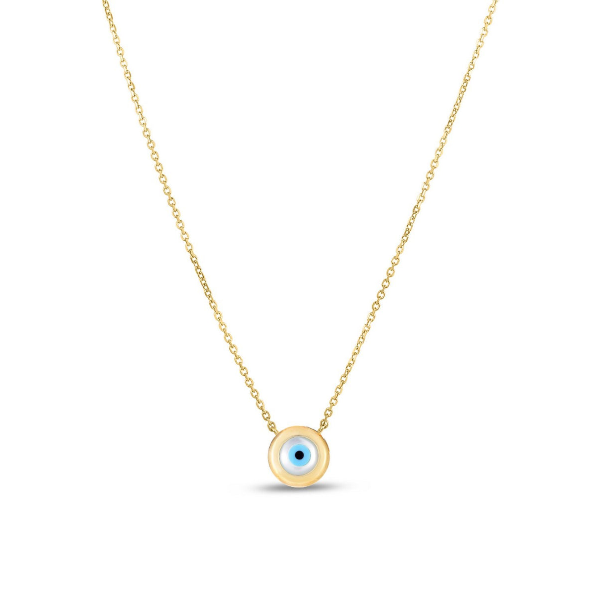 MOP Evil Eye Necklace in 14K Yellow Gold