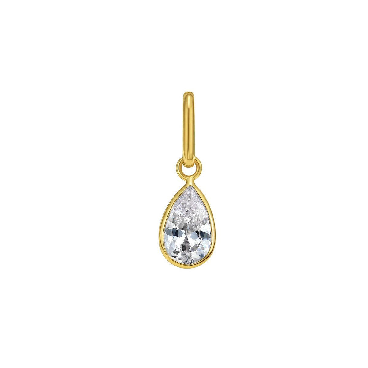 Pear Clear CZ Charm Pendant in 14K Yellow Gold