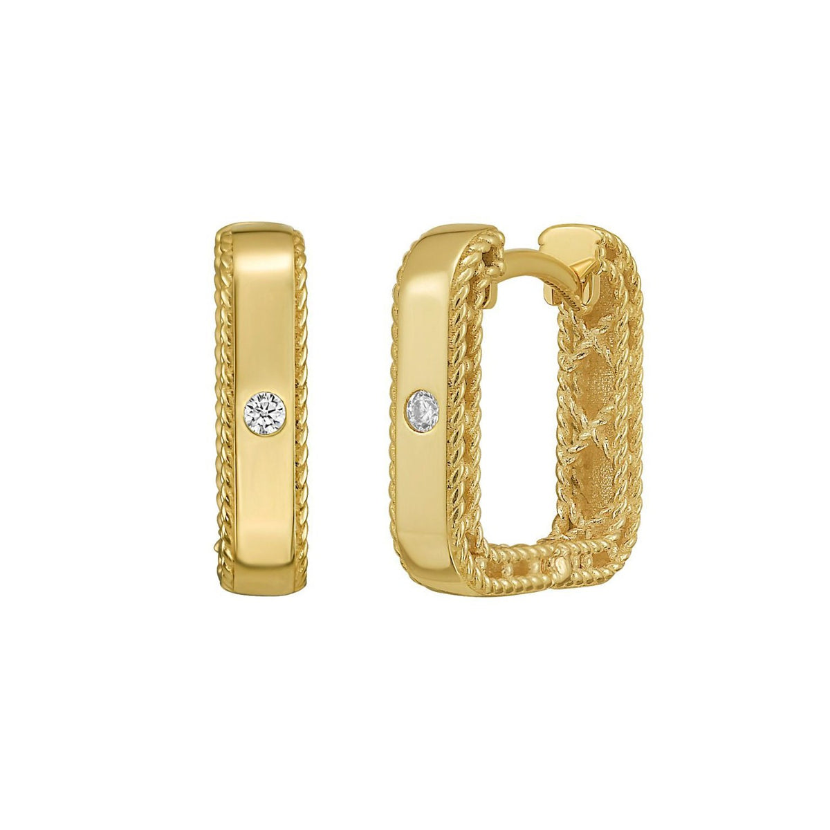 Diamond Square Huggie Earrings in 14K Yellow Gold