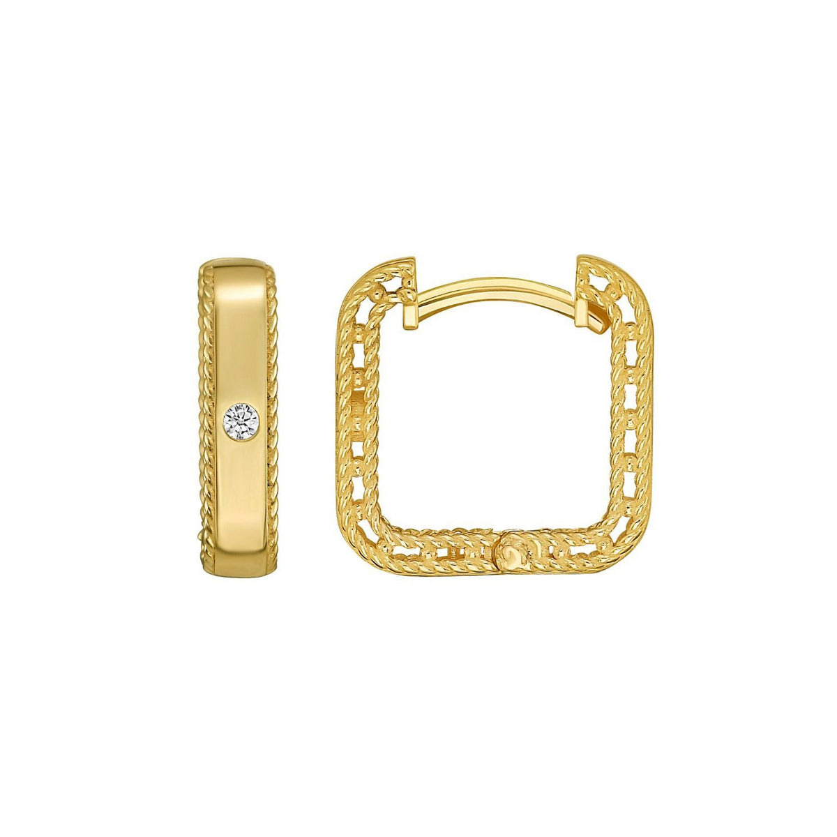 Diamond Square Huggie Earrings in 14K Yellow Gold