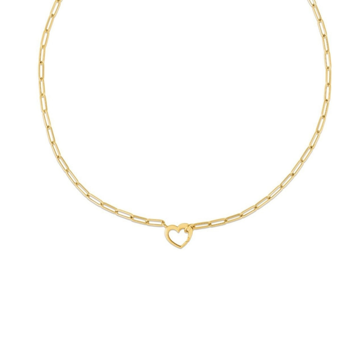 Heart Element Paperclip Necklace in 14K Yellow Gold