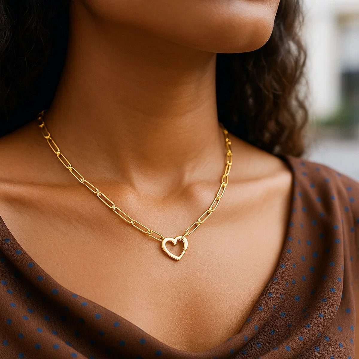 Heart Element Paperclip Necklace in 14K Yellow Gold