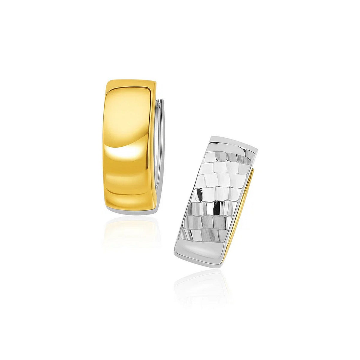 Polished & Textured Two-Tone Hoop Earrings in 14K Gold