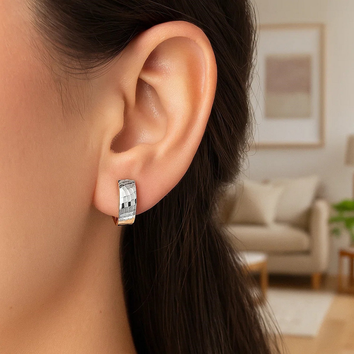 Polished & Textured Two-Tone Hoop Earrings in 14K Gold