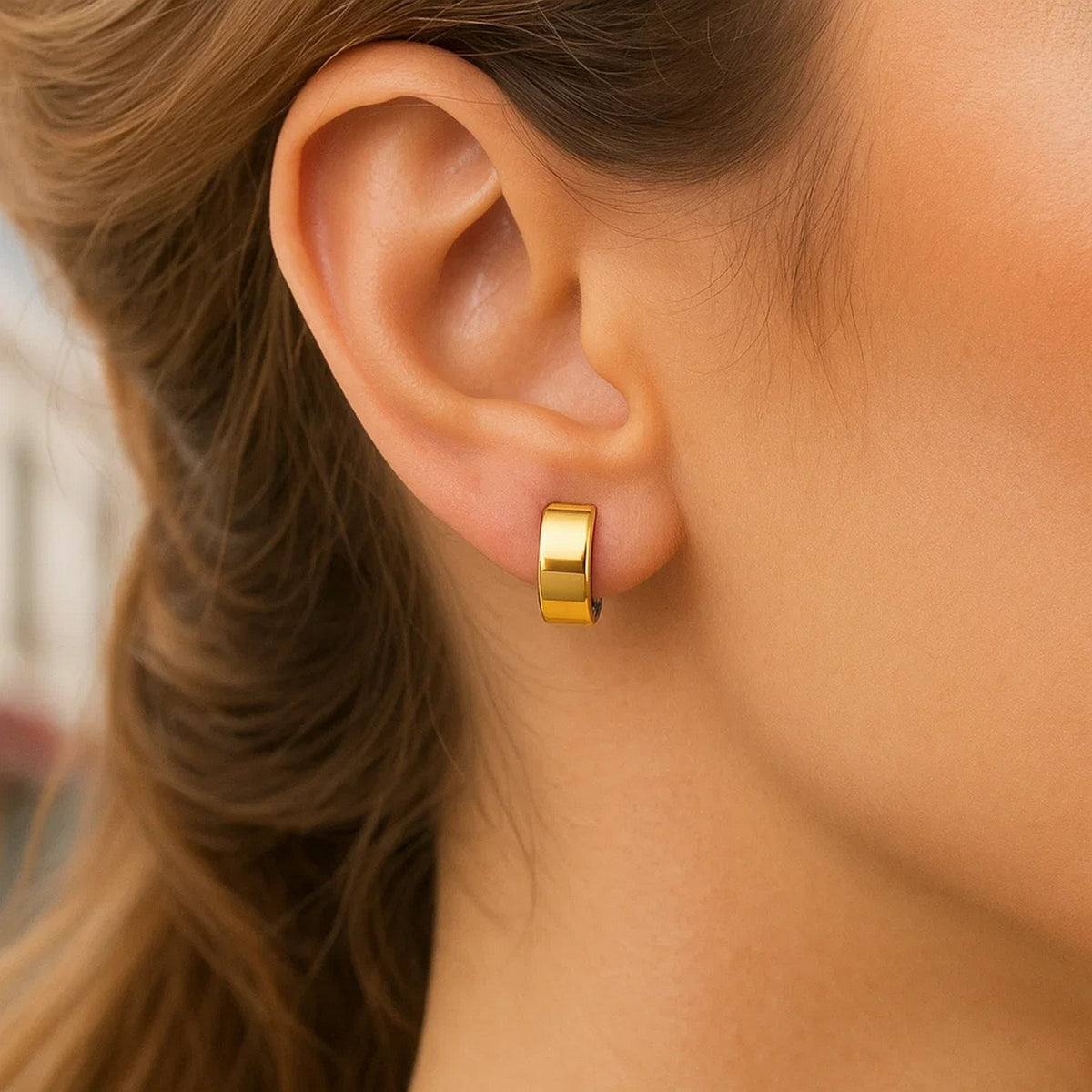 Polished & Textured Two-Tone Hoop Earrings in 14K Gold