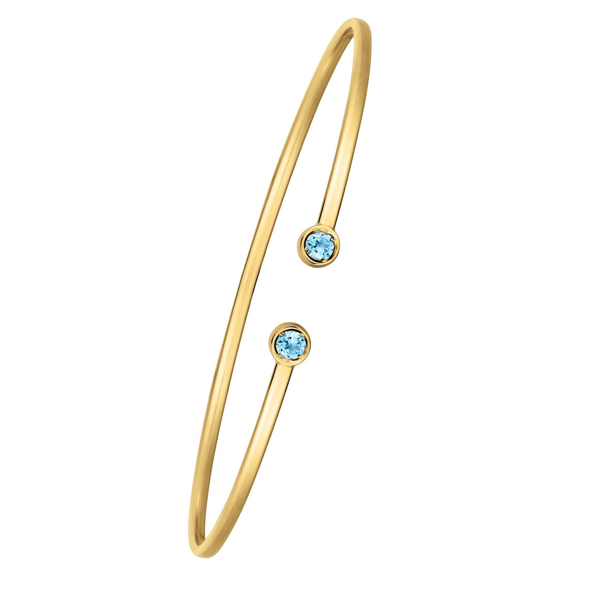 Blue Topaz Open Cuff Bangle in 14K Yellow Gold (2.00 mm)