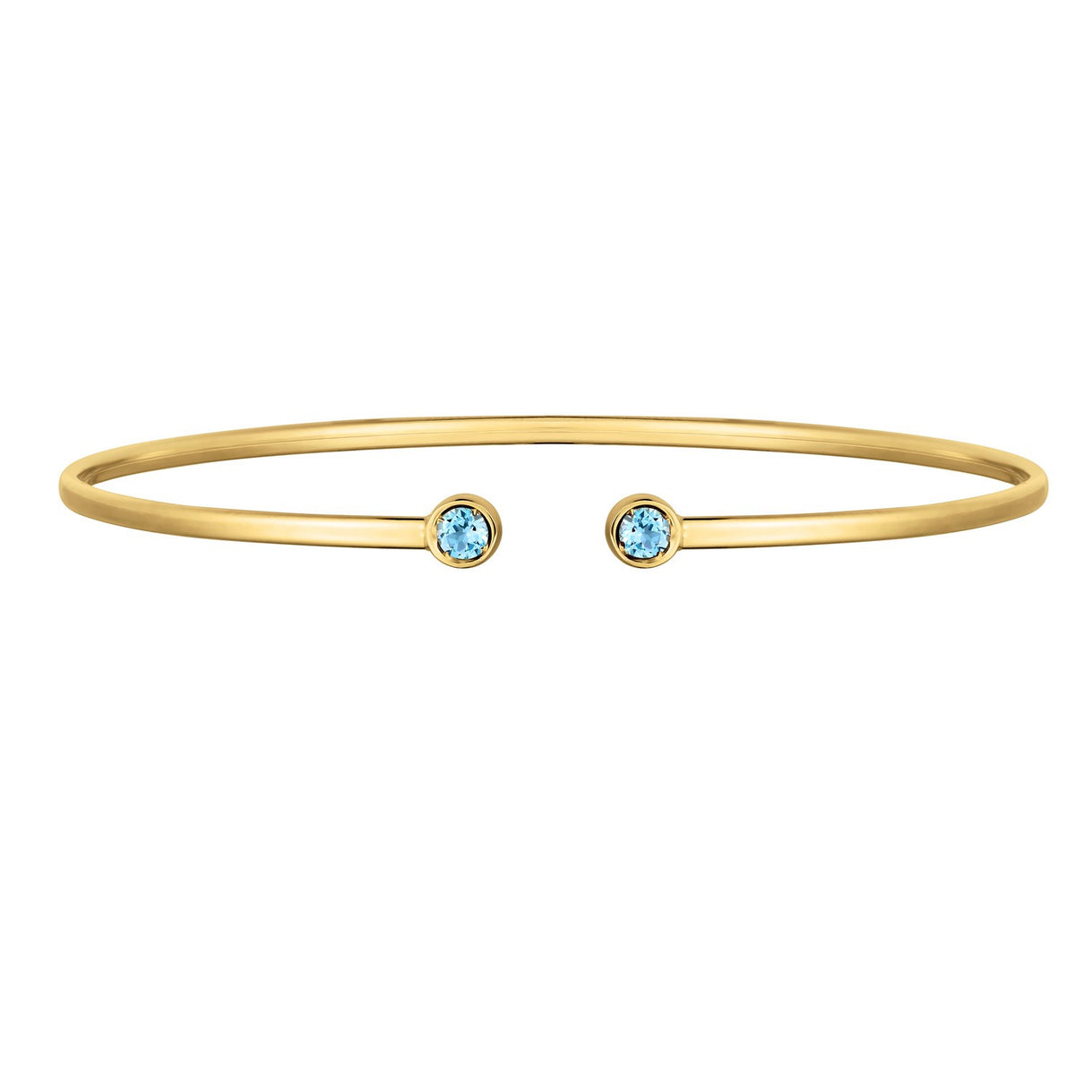 Blue Topaz Open Cuff Bangle in 14K Yellow Gold (2.00 mm)