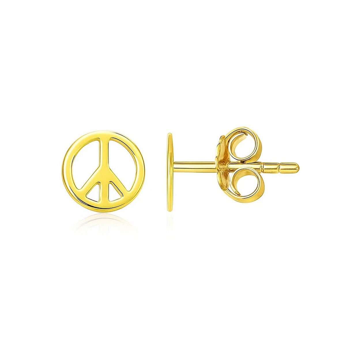 Peace Sign Post Earrings in 14K Yellow Gold (6.9mm)