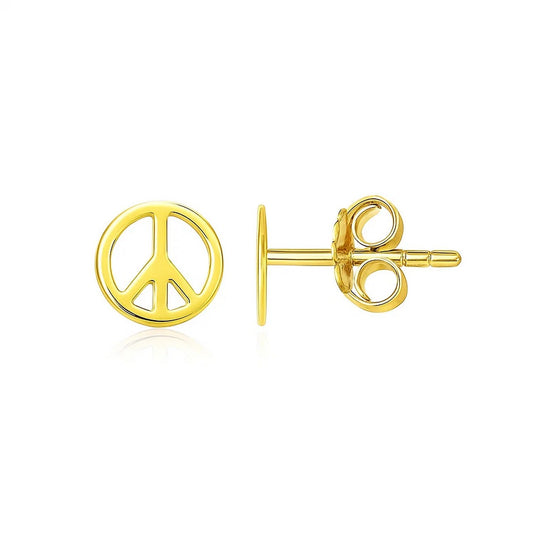 Peace Sign Post Earrings in 14K Yellow Gold (6.9mm)