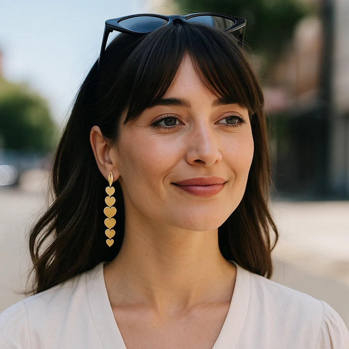 Heart Drop Earrings in 14K Yellow Gold