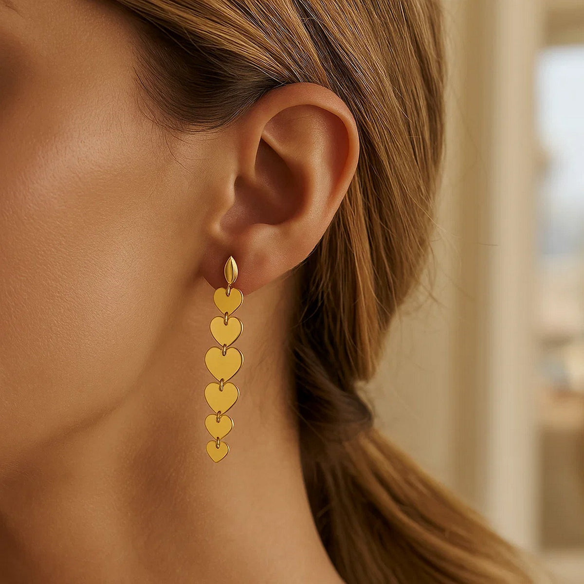 Heart Drop Earrings in 14K Yellow Gold