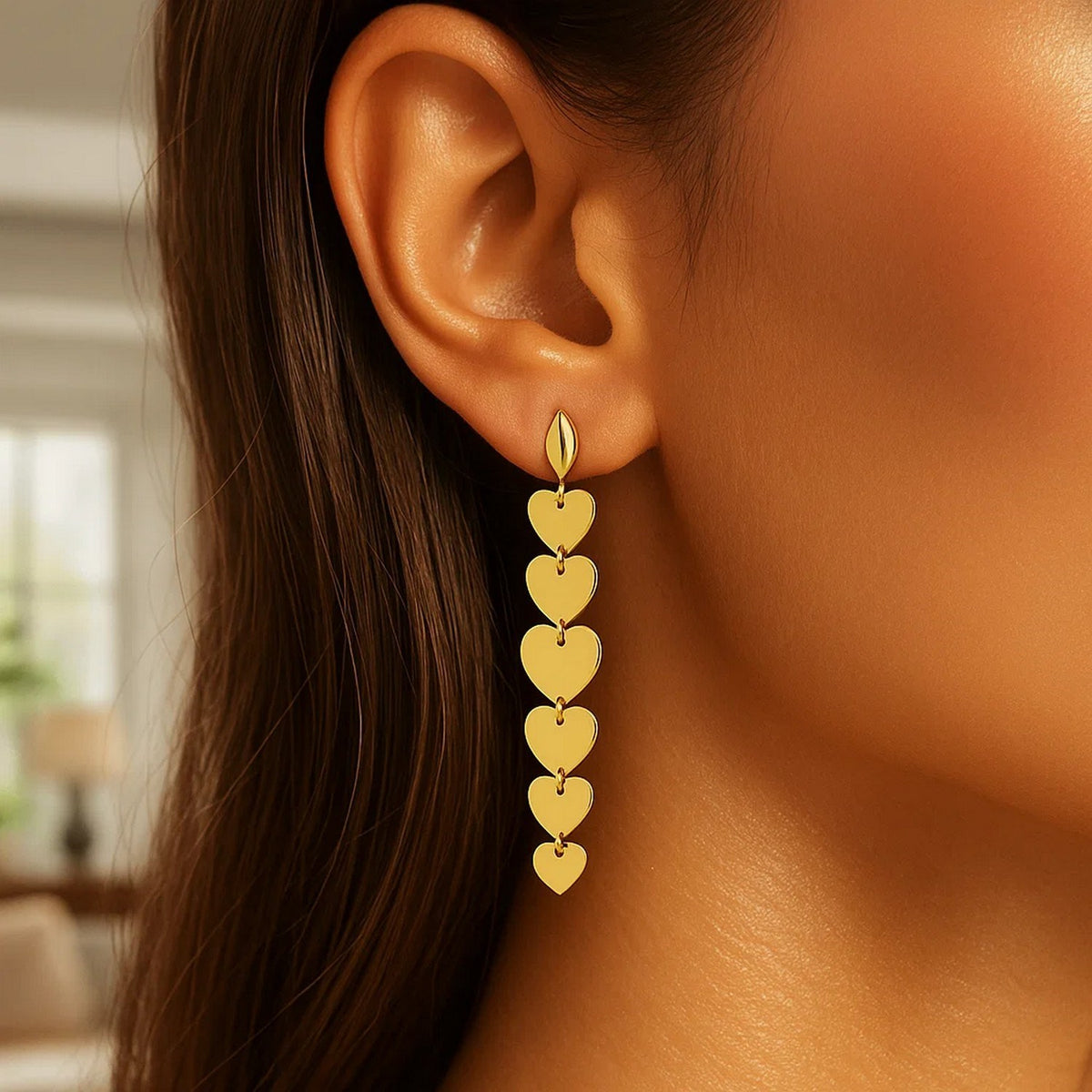 Heart Drop Earrings in 14K Yellow Gold