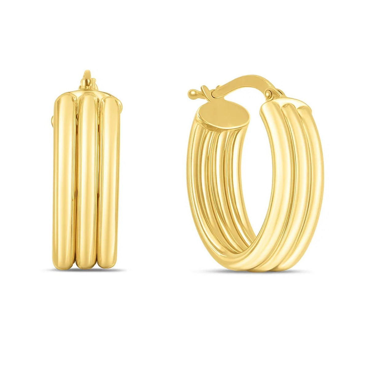 Triple Row Oval Hoop Earrings in 14K Yellow Gold (17.00 mm)
