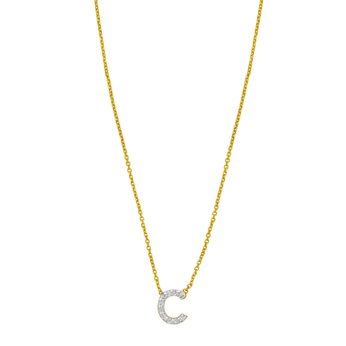 Mini Diamond C Initial Pendant Necklace in 14K Yellow Gold