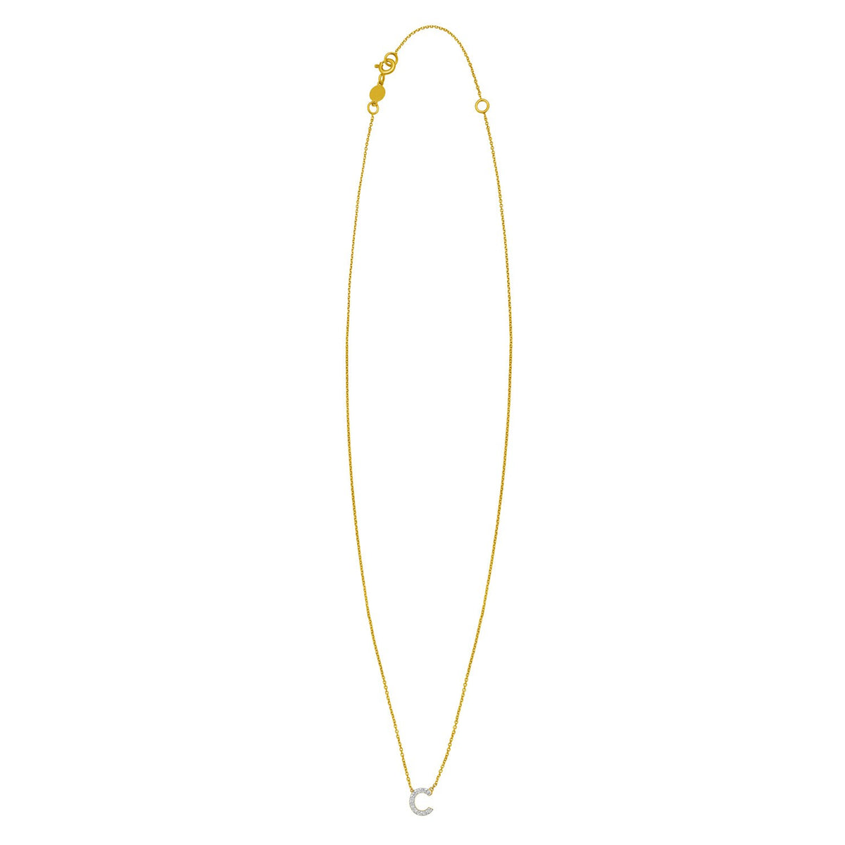 Mini Diamond C Initial Pendant Necklace in 14K Yellow Gold