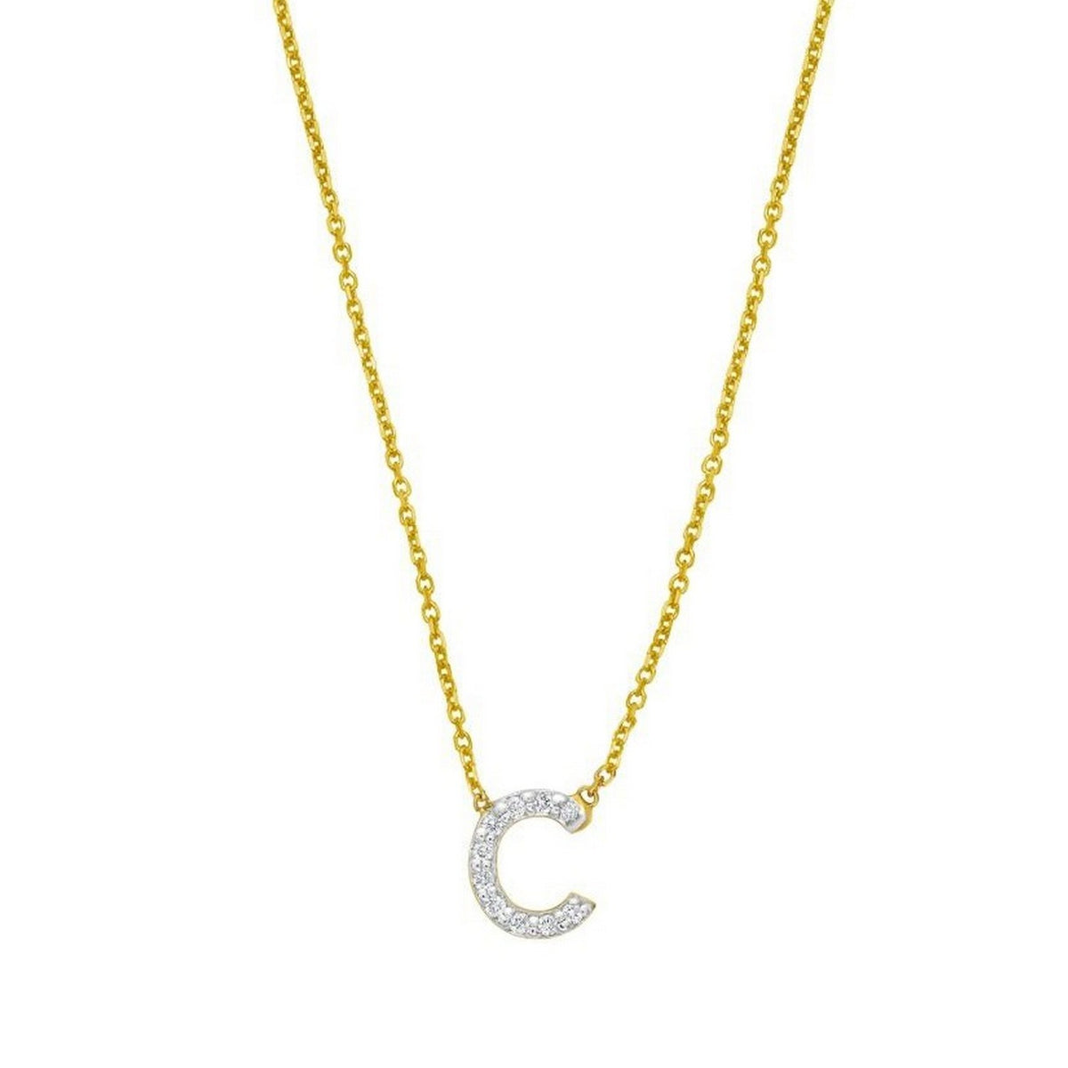 Mini Diamond C Initial Pendant Necklace in 14K Yellow Gold