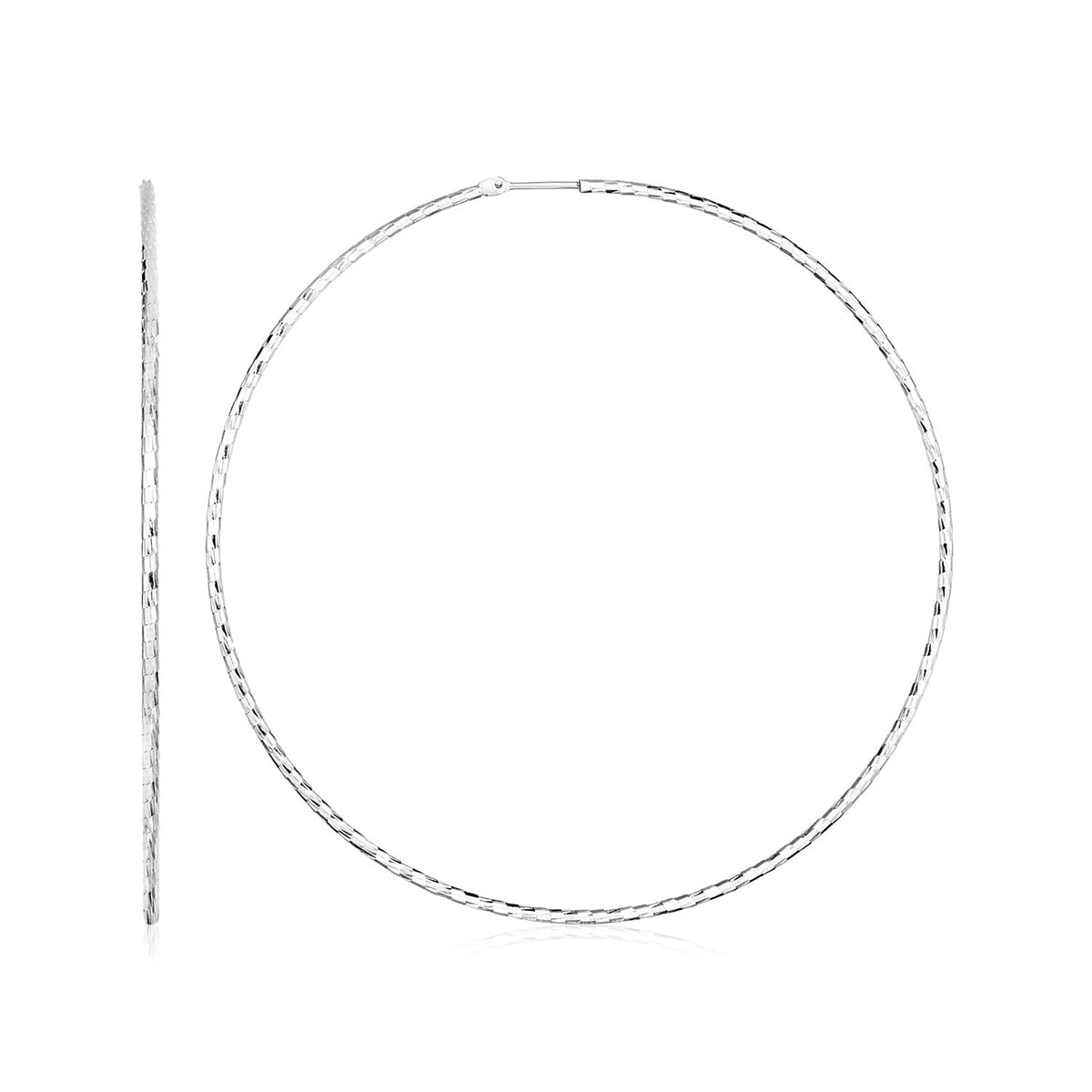 Large Textured Round Hoop Earrings in Sterling Silver (1.6x60mm)