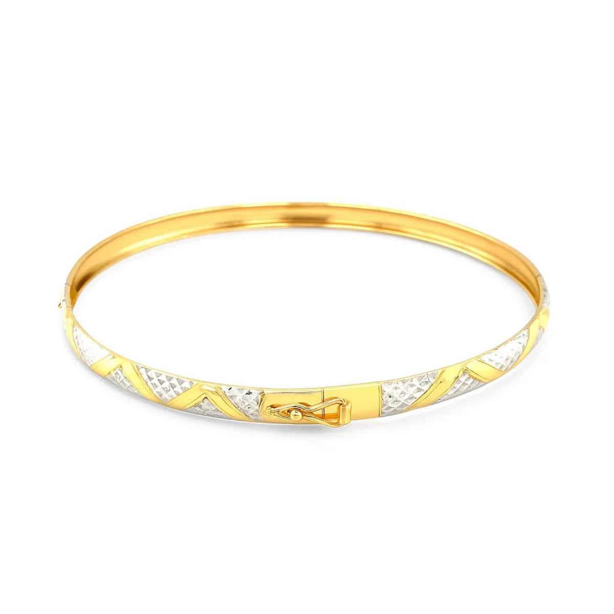 Textured Zigzag Style Bangle in 10K Two-Tone Gold (6.00 mm)