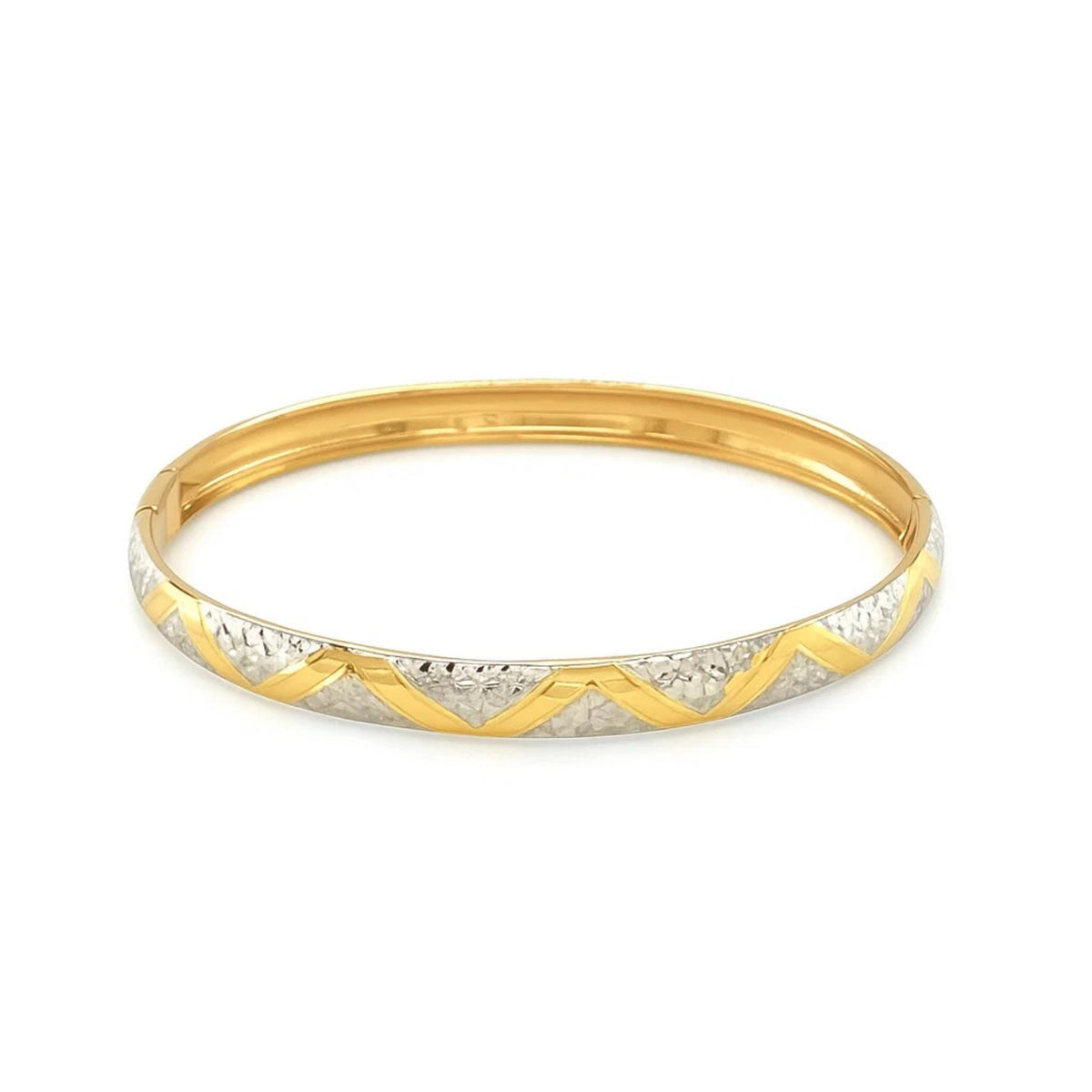 Textured Zigzag Style Bangle in 10K Two-Tone Gold (6.00 mm)