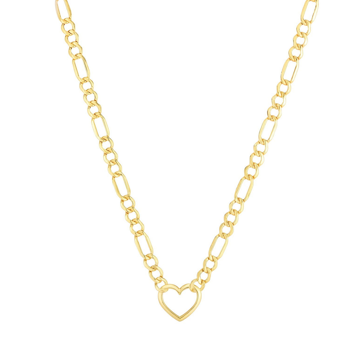 Figaro Chain Heart Necklace in 10K Yellow Gold