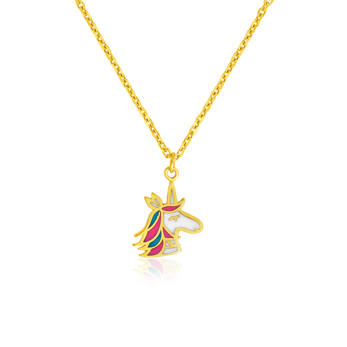 Children's Enameled Unicorn Pendant Necklace in 14K Yellow Gold
