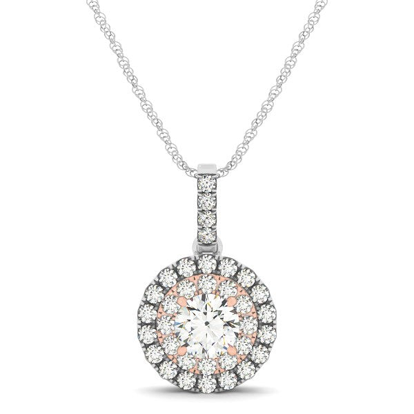 Round Halo Diamond Pendant in 14K White & Rose Gold (1/2 cttw)