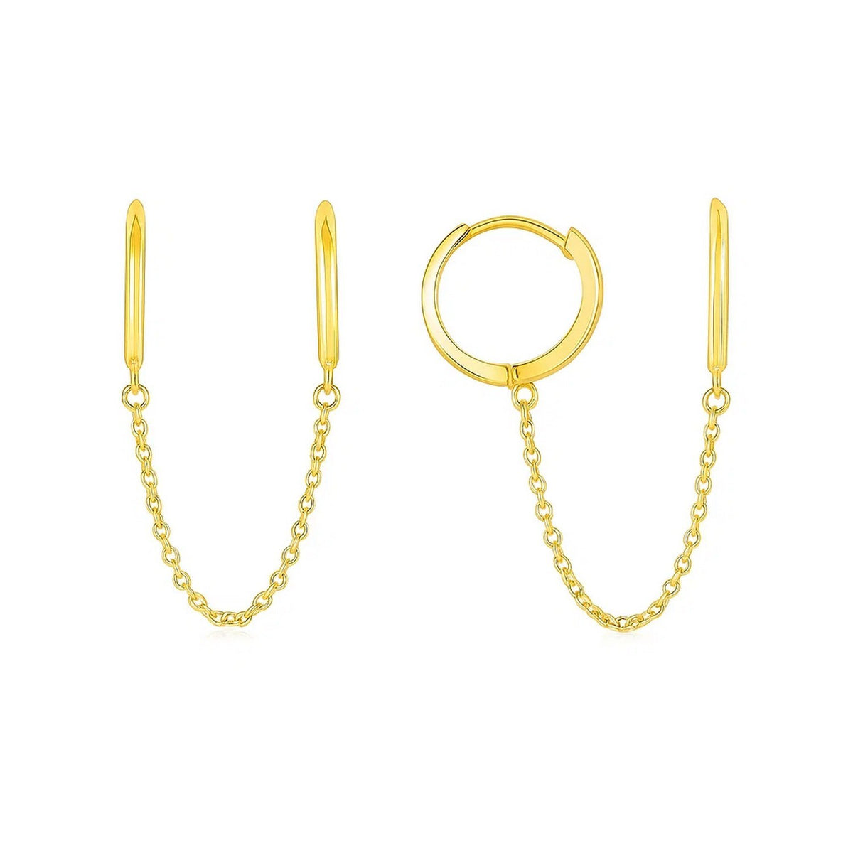 Two Hole Huggie Style Hoop Earrings in 14K Yellow Gold