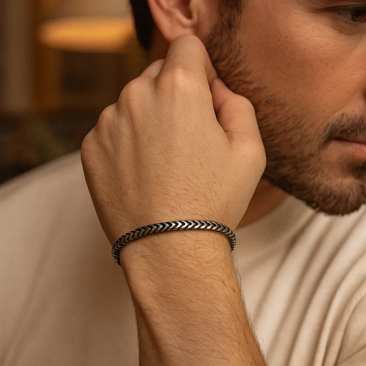 Franco Link Bracelet with Gunmetal Finish in Silver (4.60 mm)