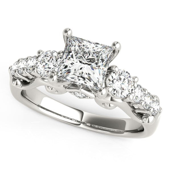 3 Stone Antique Design Diamond Engagement Ring in 14K White Gold (1 3/4 cttw)