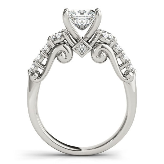 3 Stone Antique Design Diamond Engagement Ring in 14K White Gold (1 3/4 cttw)