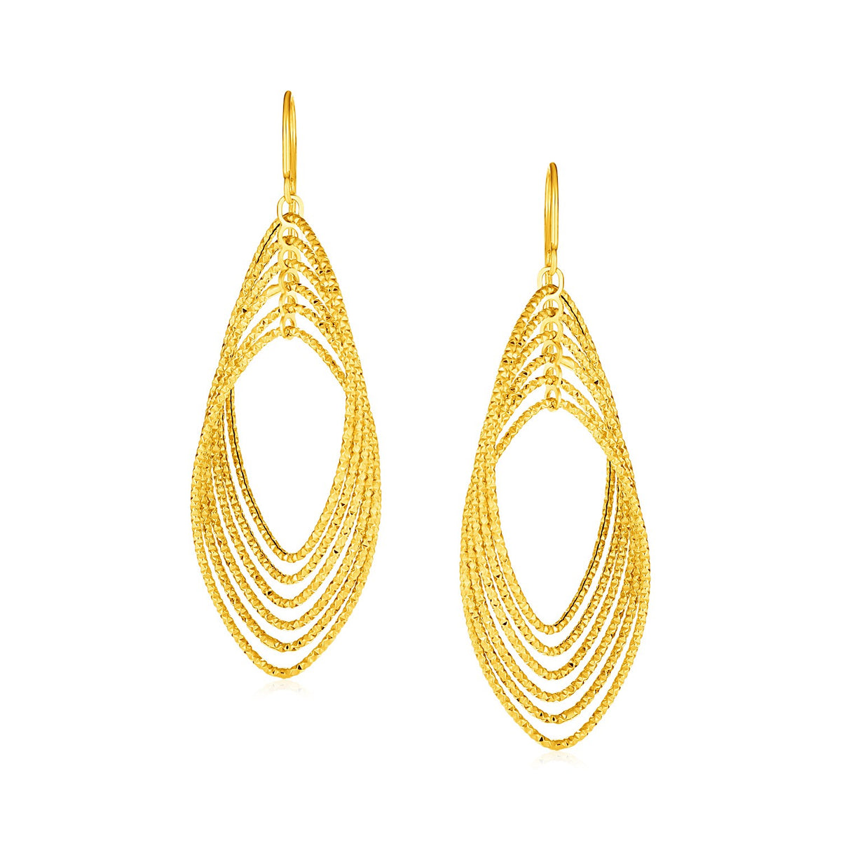 Textured Marquise Shape Post Earrings in 14K Yellow Gold