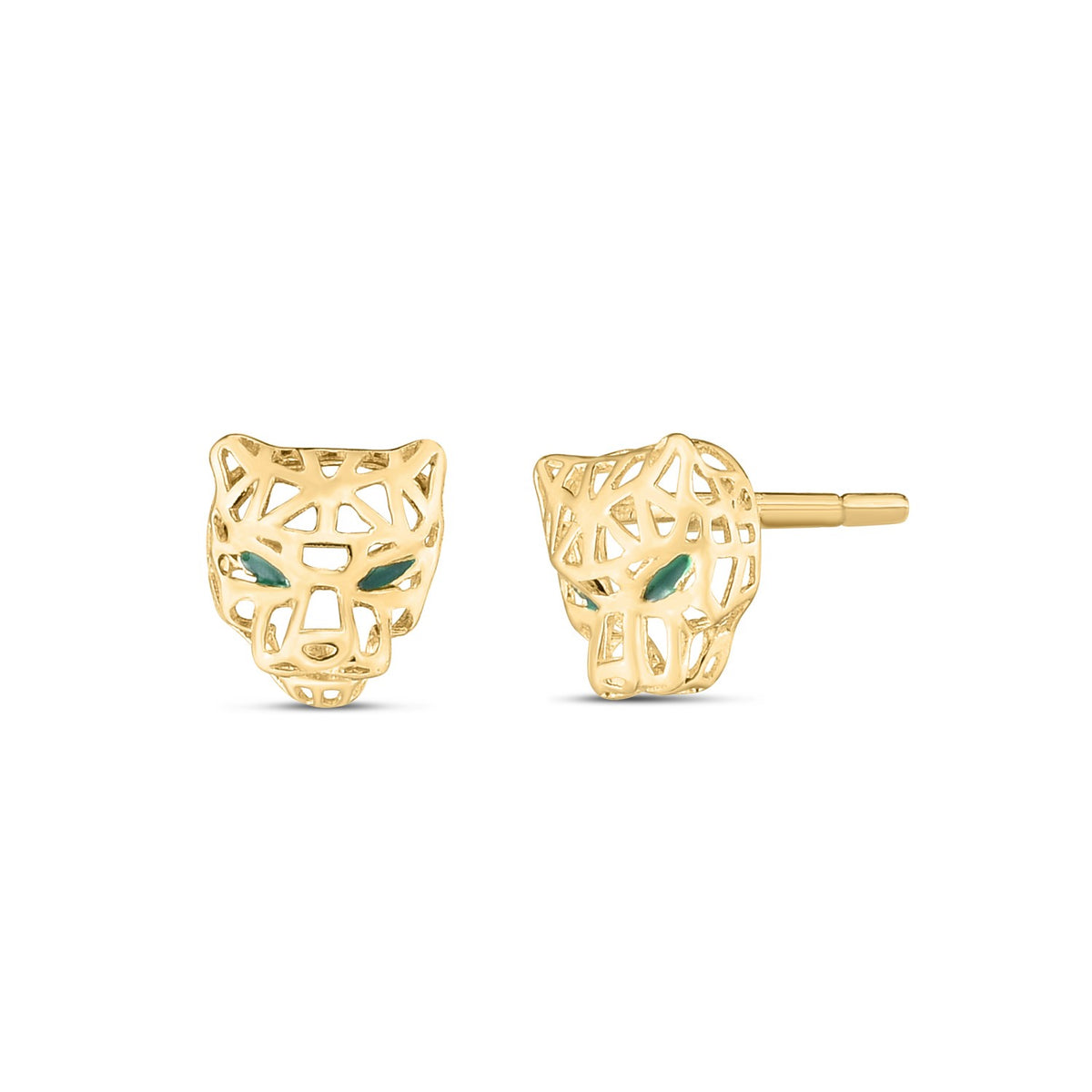 Panther Head Stud Earrings in 14K Yellow Gold