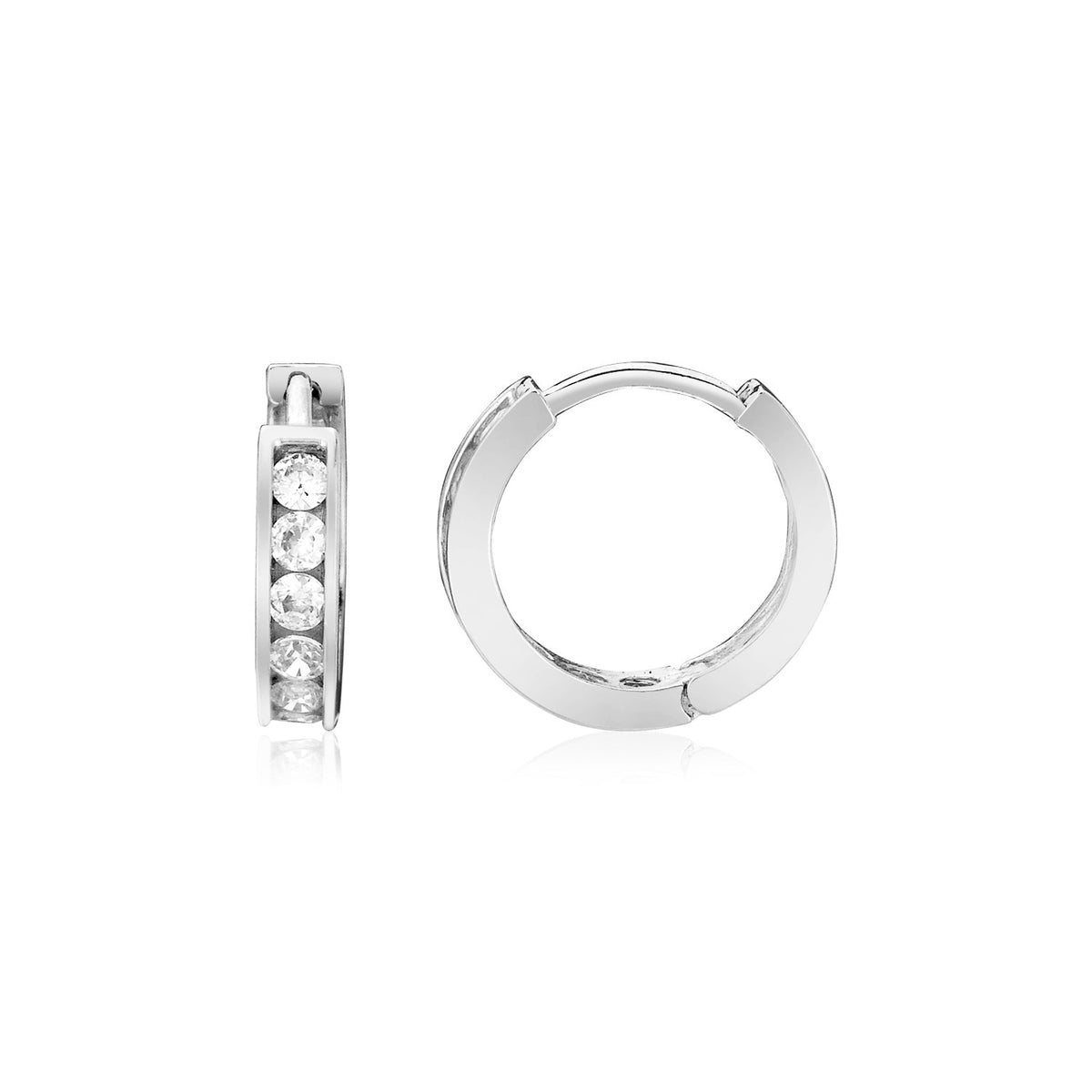 Petite CZ Hoop Earrings in Sterling Silver (3x10mm)