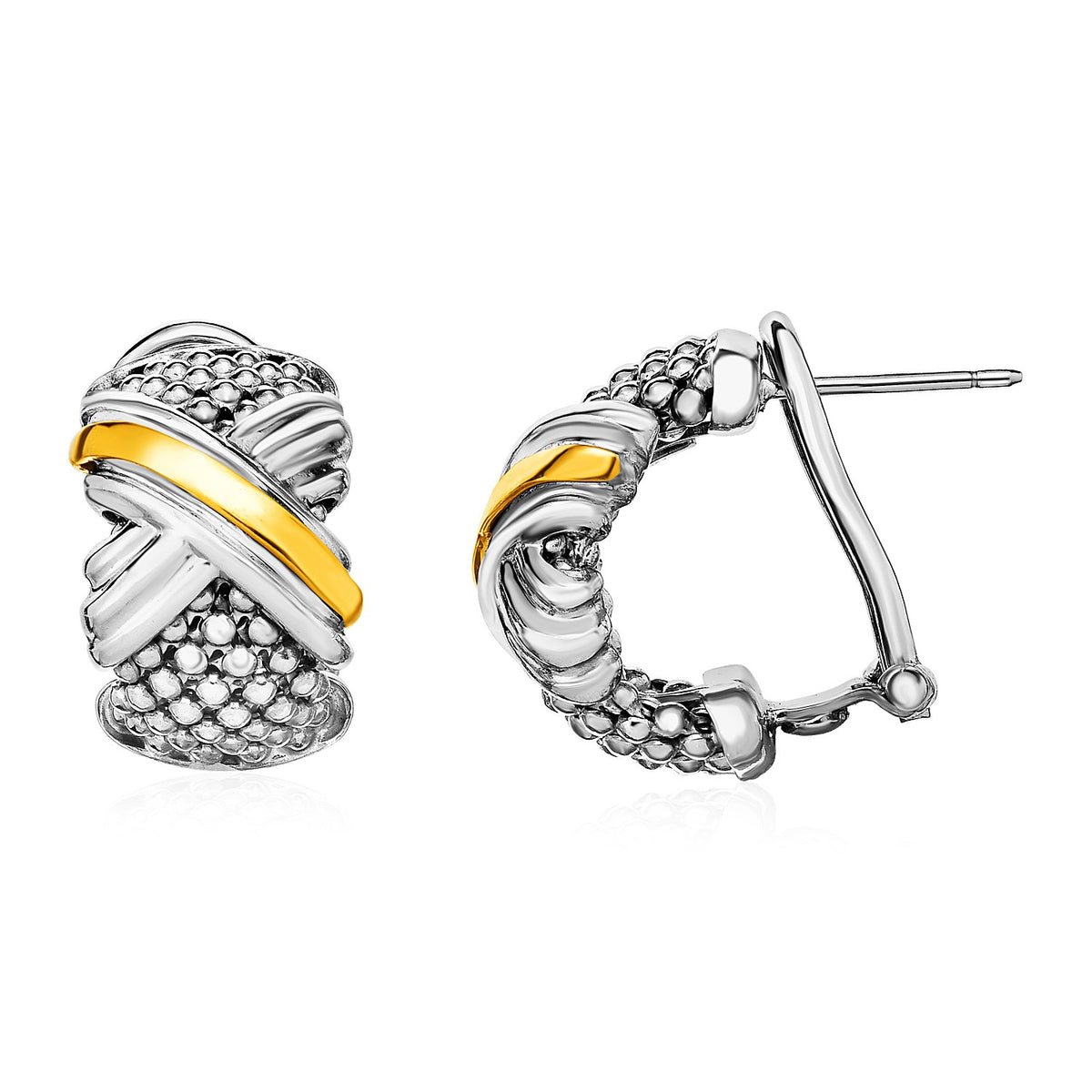 Popcorn X Motif Earrings in Sterling Silver & 18K Yellow Gold