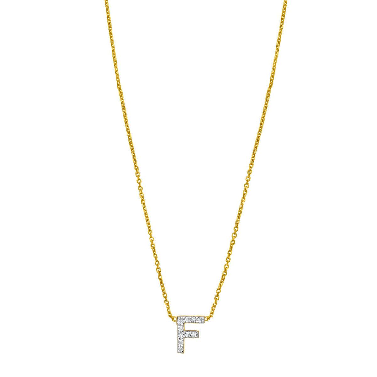 Mini Diamond F Initial Pendant Necklace in 14K Yellow Gold