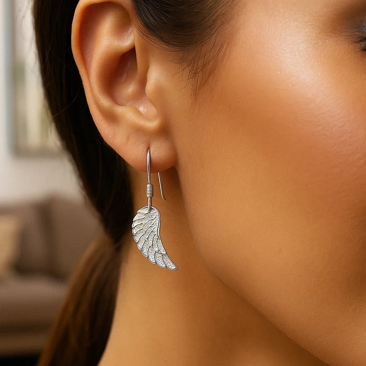 Textured Angel Wing Earrings in Sterling Silver