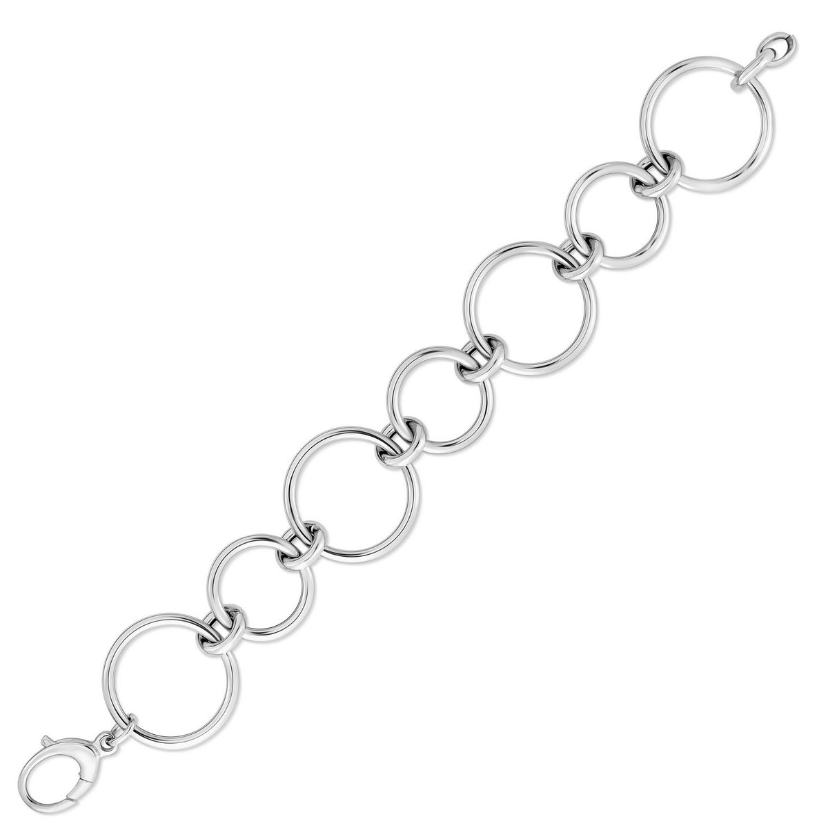 Round Link Bracelet in Rhodium-Plated Sterling Silver