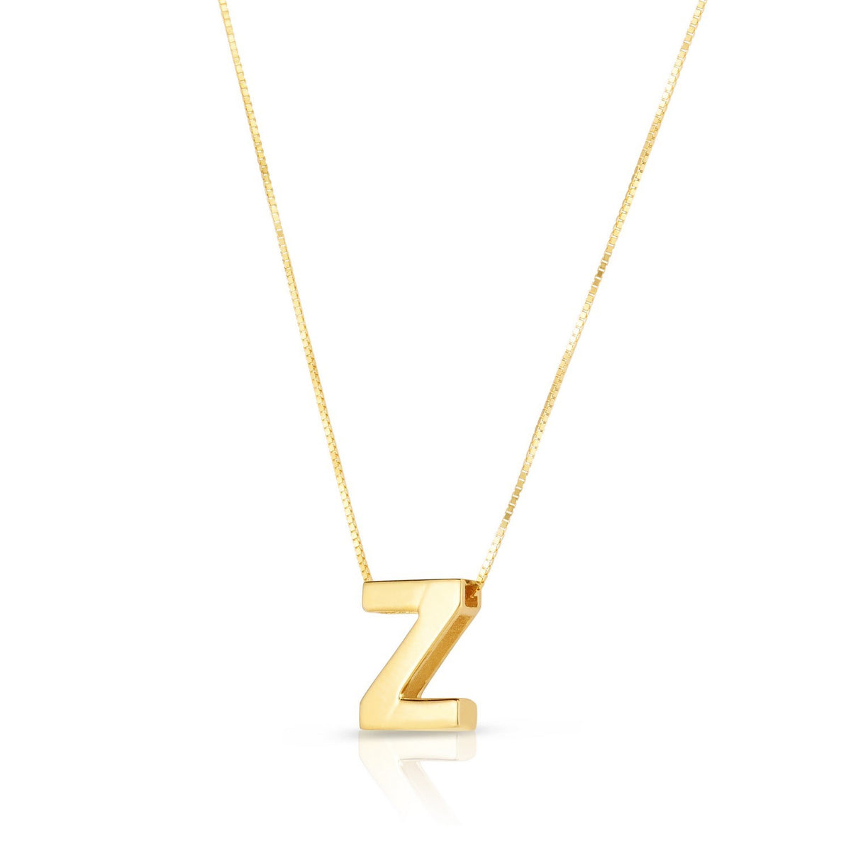 Block Letter Initial Z Necklace in 14K Yellow Gold