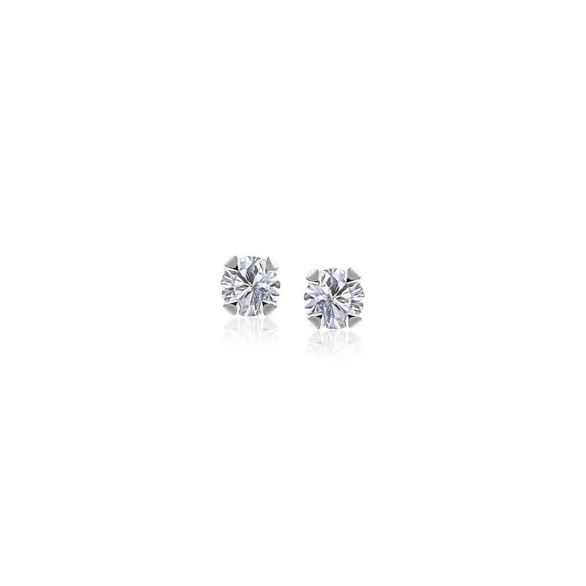 White CZ Stud Earrings in 14K White Gold (2mm)