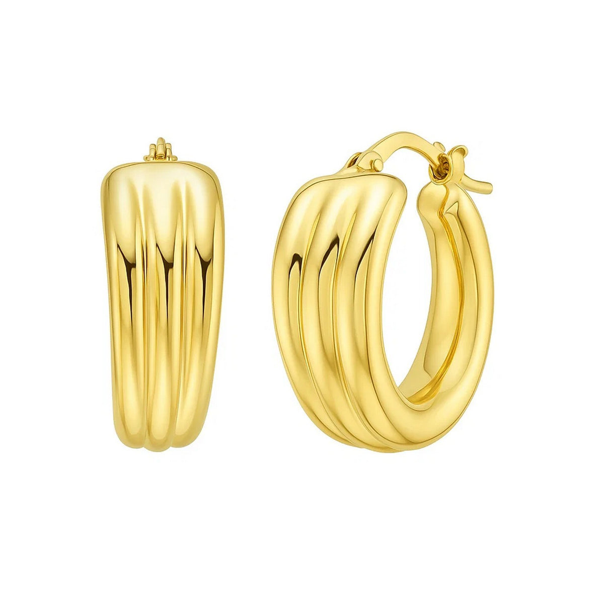 3 Row Graduated Hoop Earrings in 14K Yellow Gold