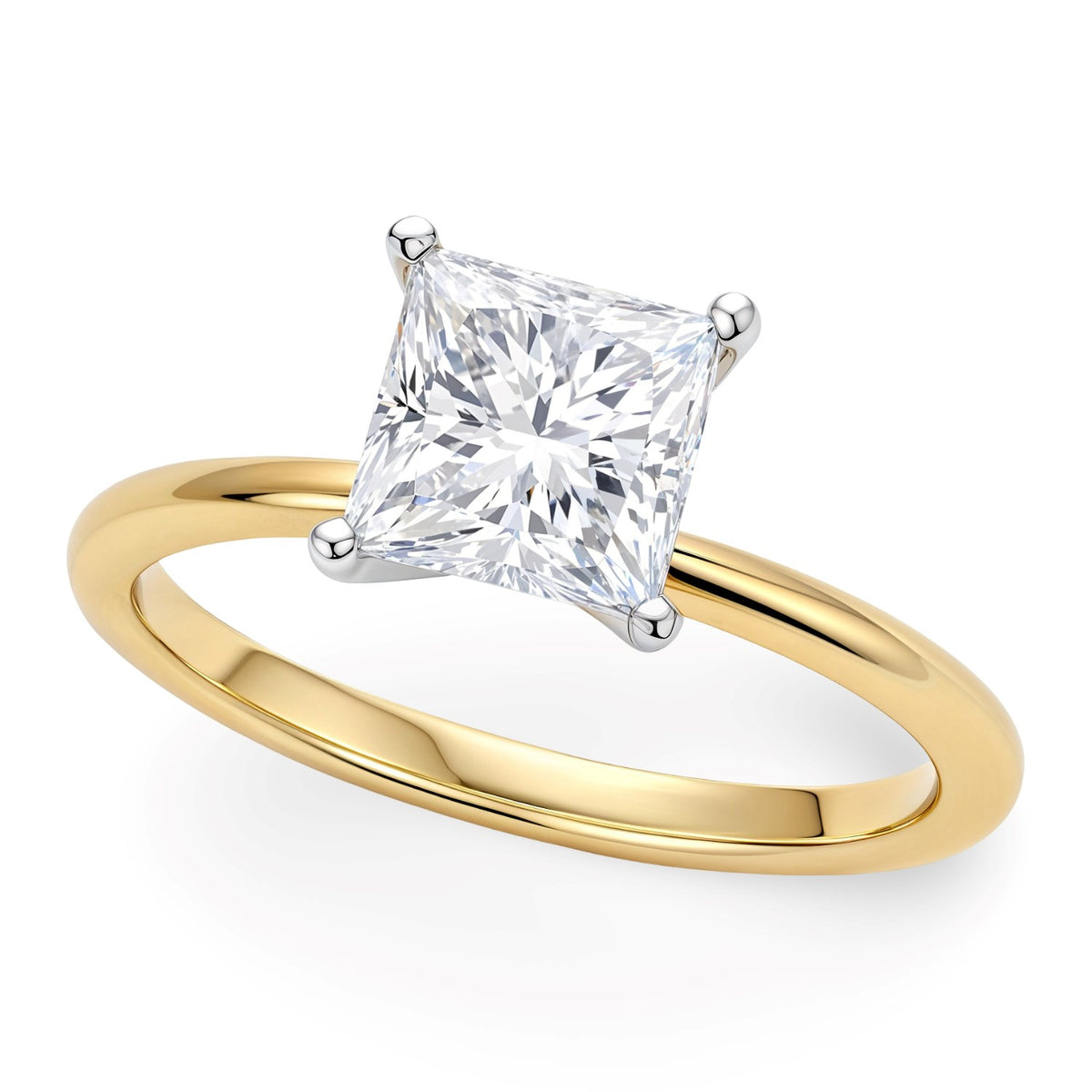 1 Carat Princess Lab Grown IGI Diamond Solitaire in 14K Yellow Gold G/VS1