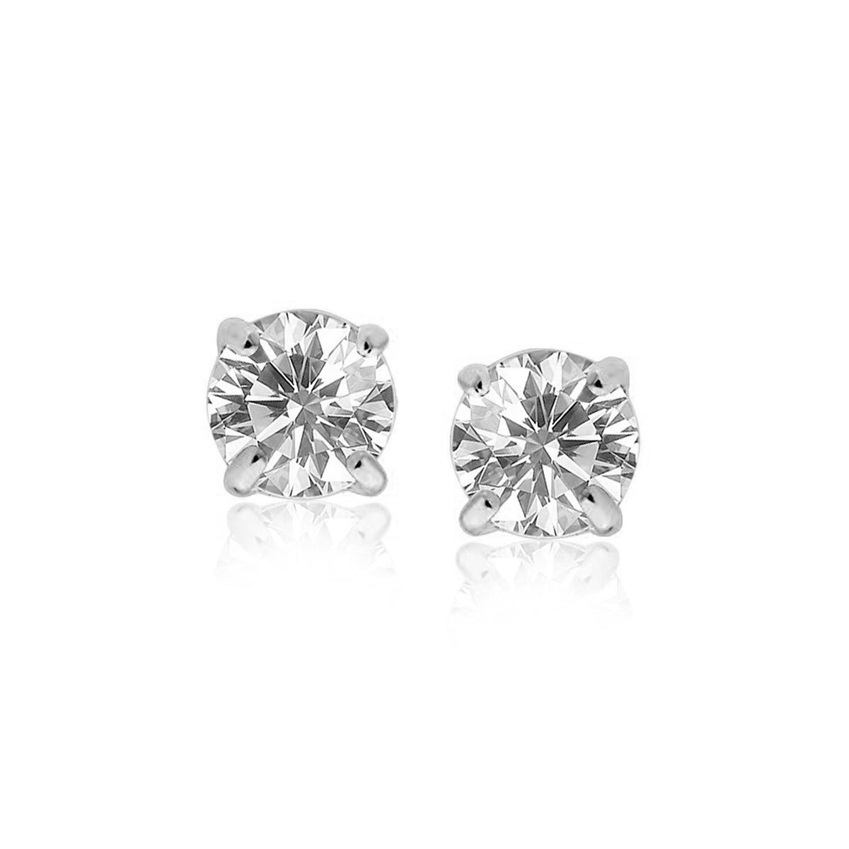 White Faceted CZ Stud Earrings in Sterling Silver (7mm)