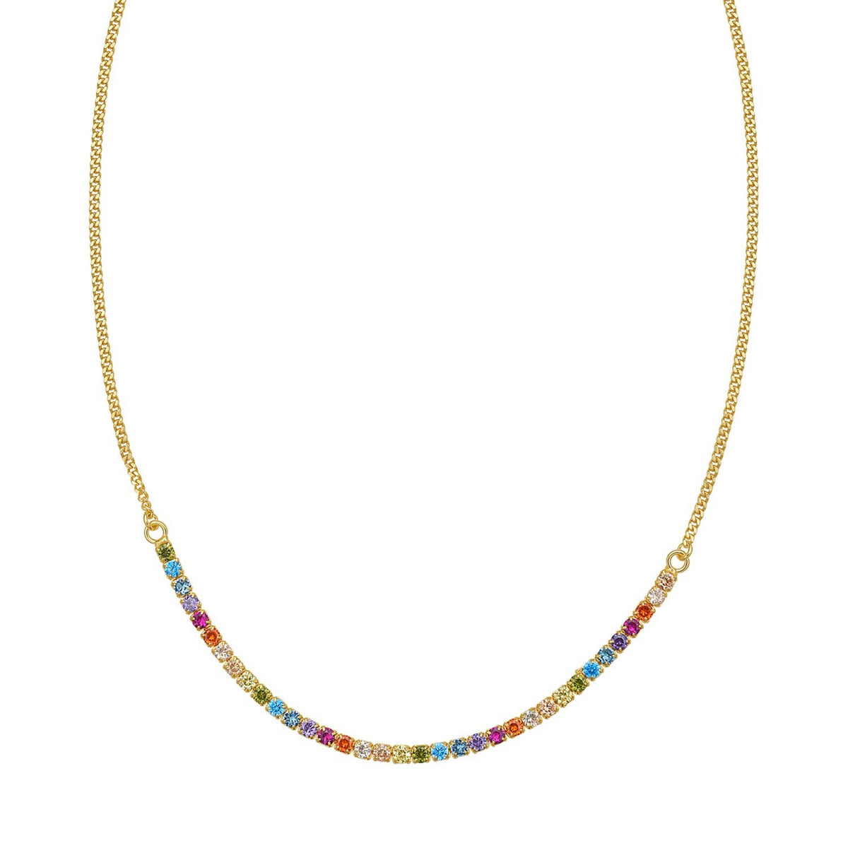 Rainbow CZ Necklace in Gold-Plated Sterling Silver