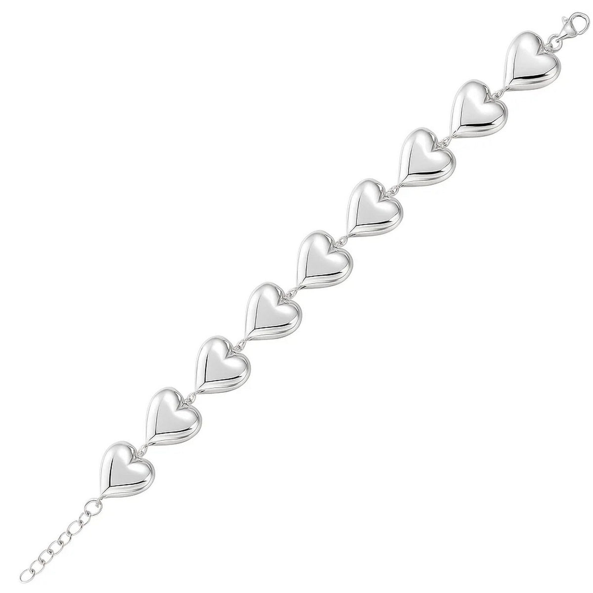 Puffed Hearts Bracelet in Rhodium-Plated Sterling Silver