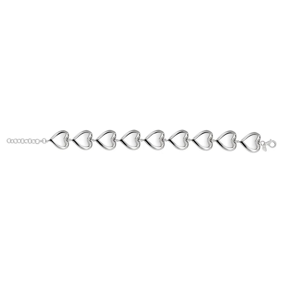 Puffed Hearts Bracelet in Rhodium-Plated Sterling Silver