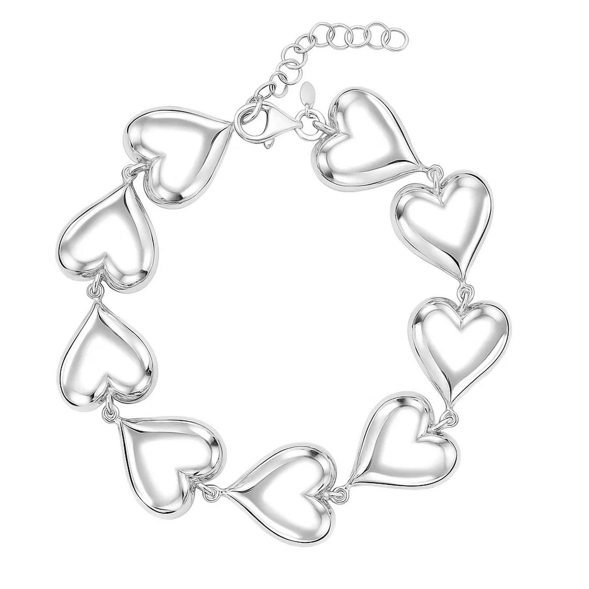 Puffed Hearts Bracelet in Rhodium-Plated Sterling Silver