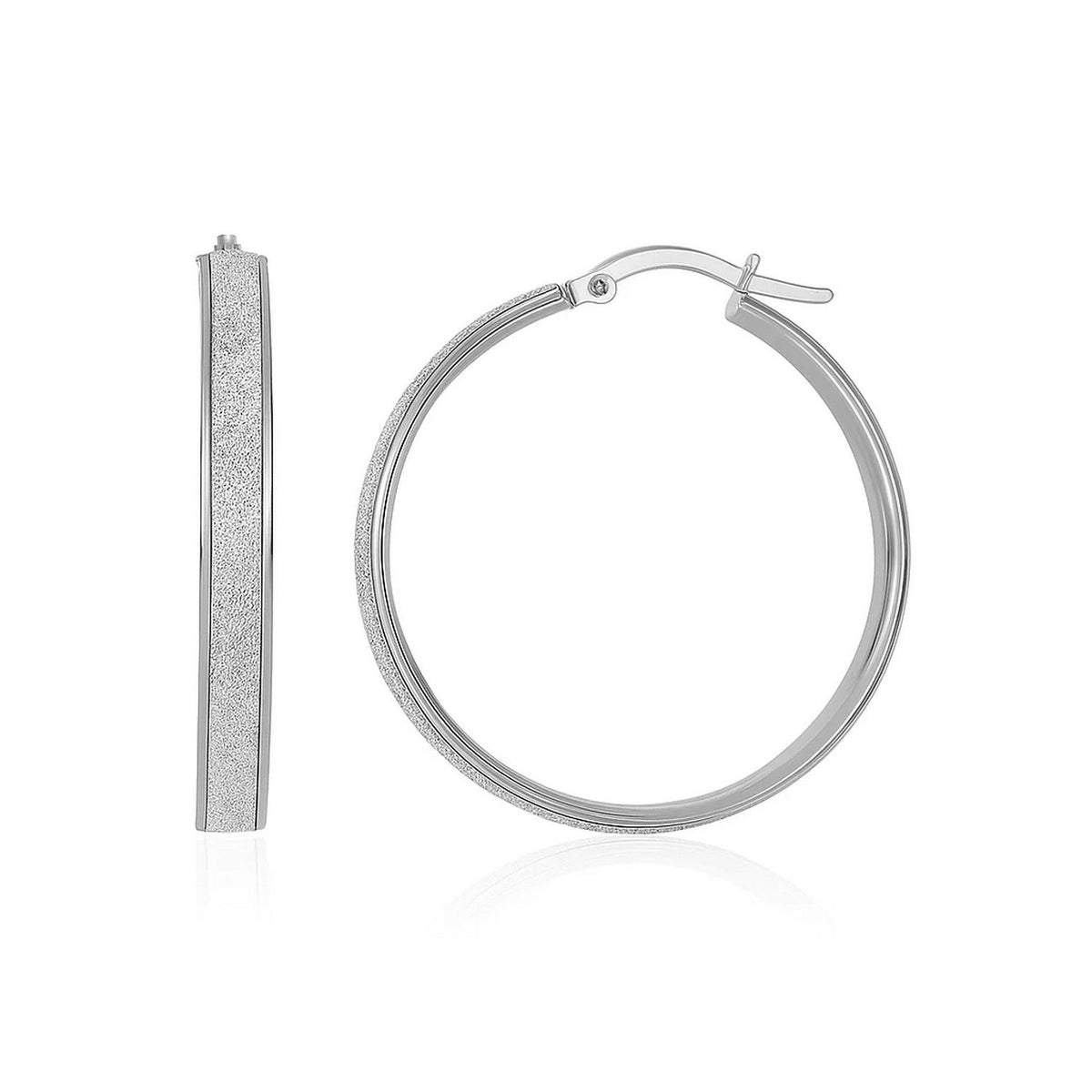 Glitter Center Hoop Earrings in 14K White Gold (4x30mm)