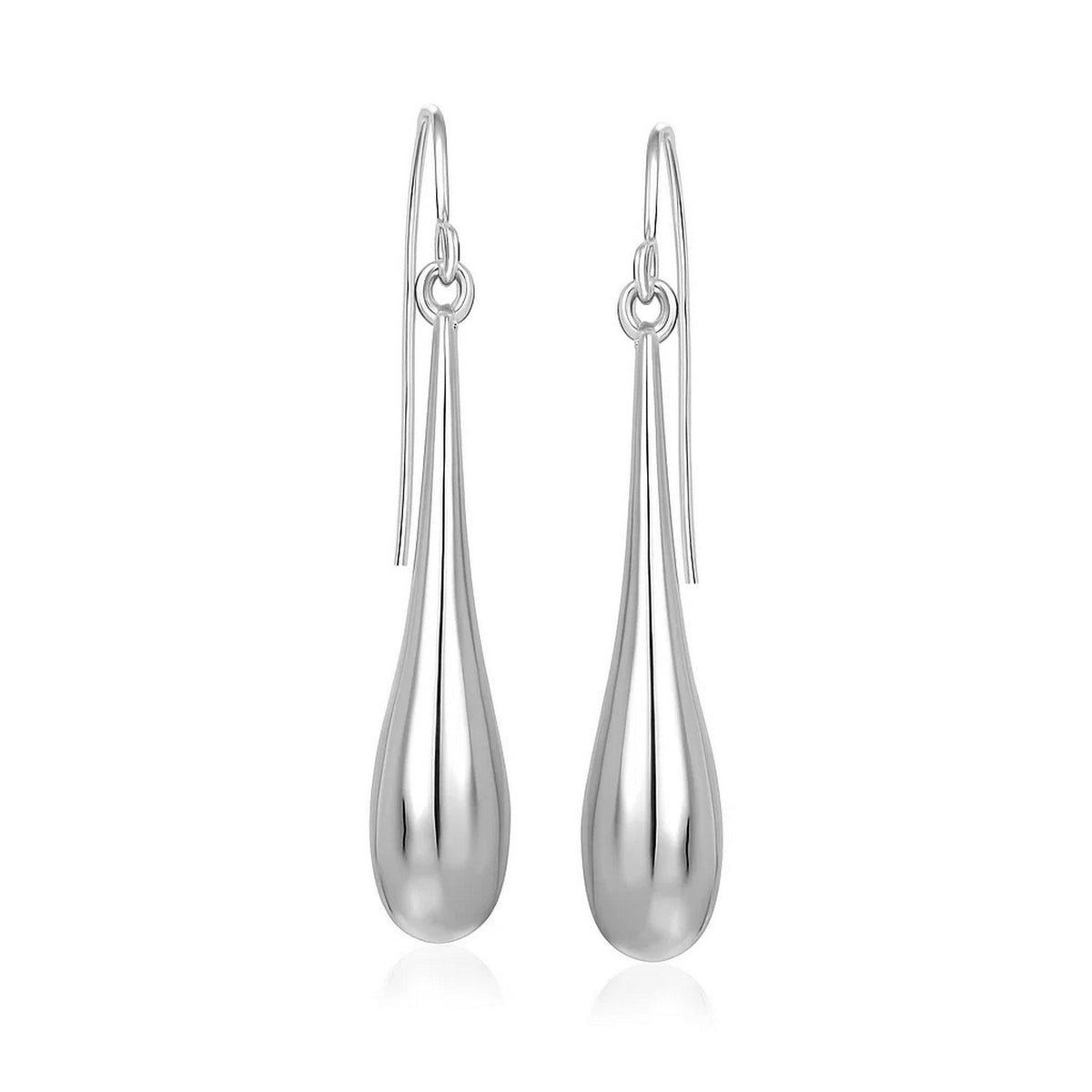 Long Polished Teardrop Dangling Earrings in 14K White Gold